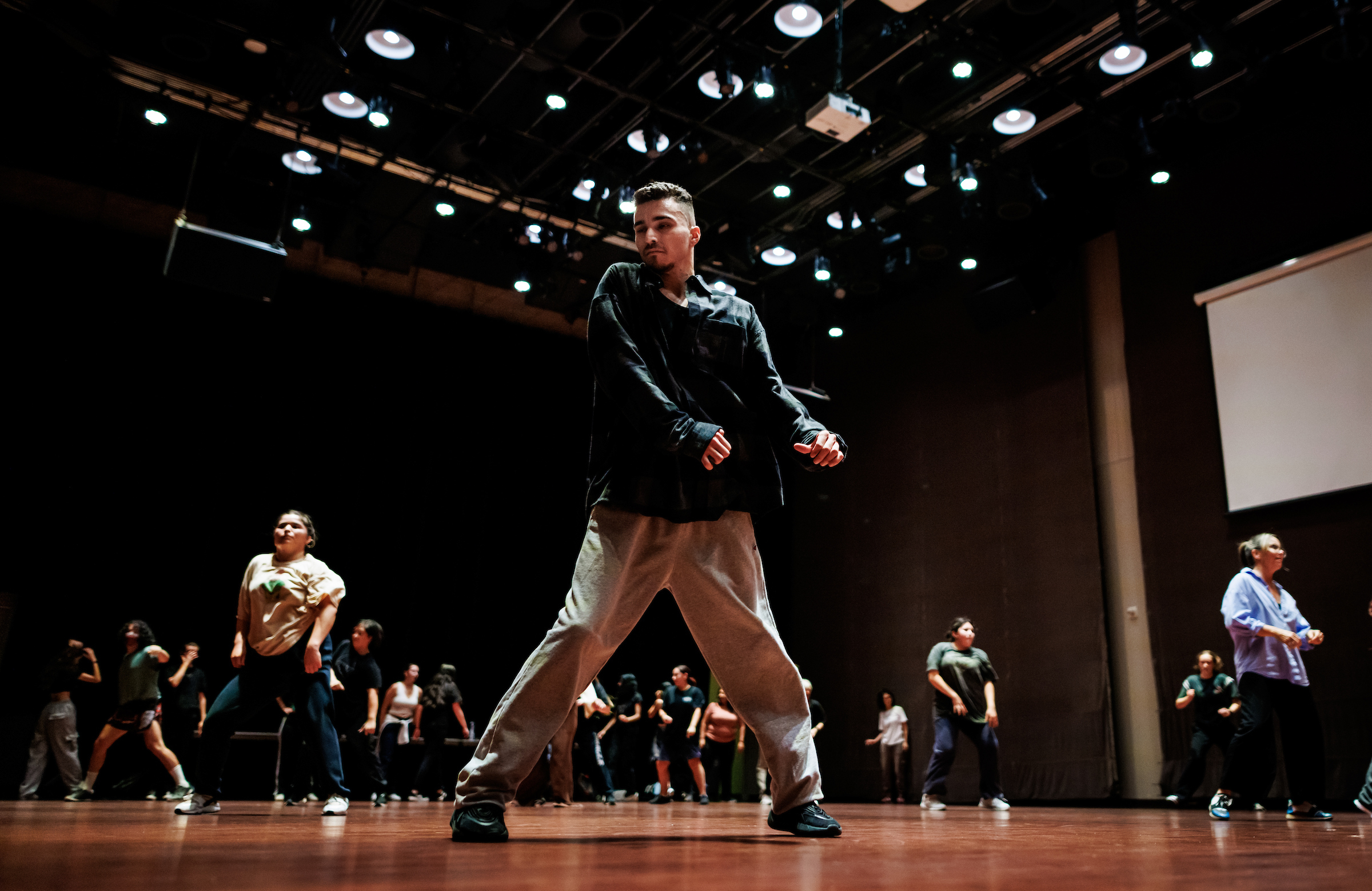 A student dances during a hip hop masterclass hosted by the Theater and Dance Department